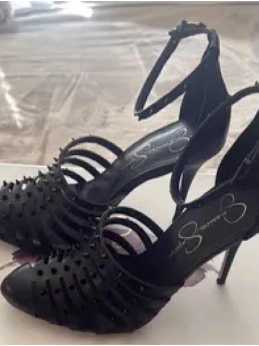 Jessica Simpson Black Studded Strappy Stiletto Heels